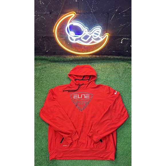 Nike‎ Elite Therma-fit Red Hoodie Sweatshirt Mens Size Large Big Logo - Picture 1 of 5
